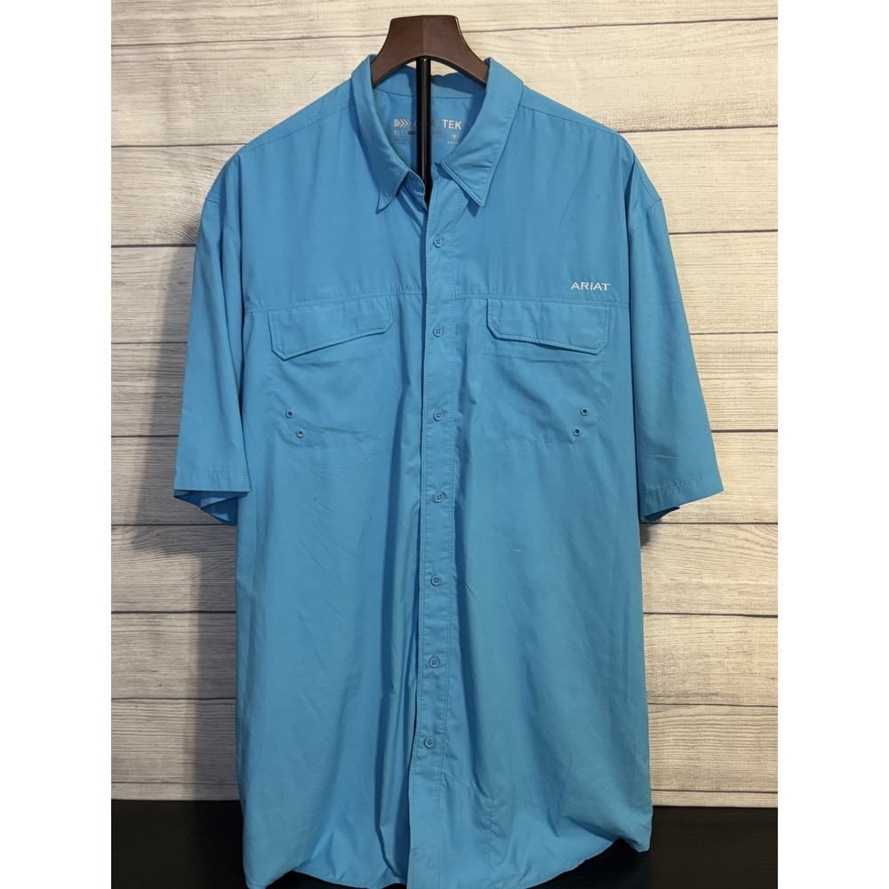 Ariat Men AriatTEK Heat Series Button Up Shirt XLT Blue Fishing Vented